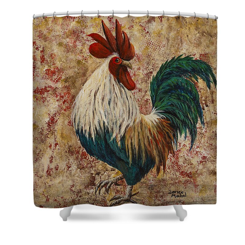 Animal Shower Curtain featuring the painting Rooster Strut by Darice Machel McGuire