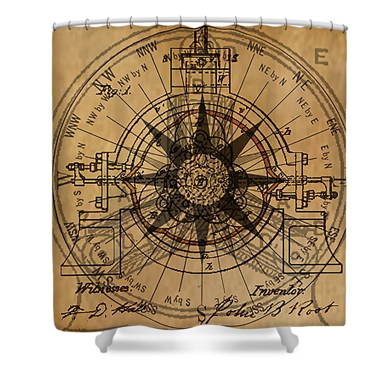 Compass Shower Curtain featuring the painting Root Patent I by James Hill