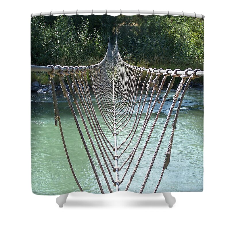 Rope Bridge Shower Curtain featuring the photograph Rope foot Bridge by Ron Roberts