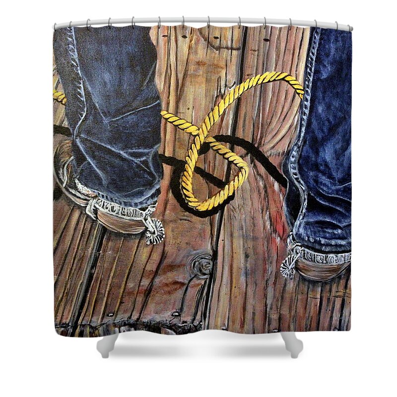 Cowboy Boots Shower Curtain featuring the painting Roping boots by Marilyn McNish