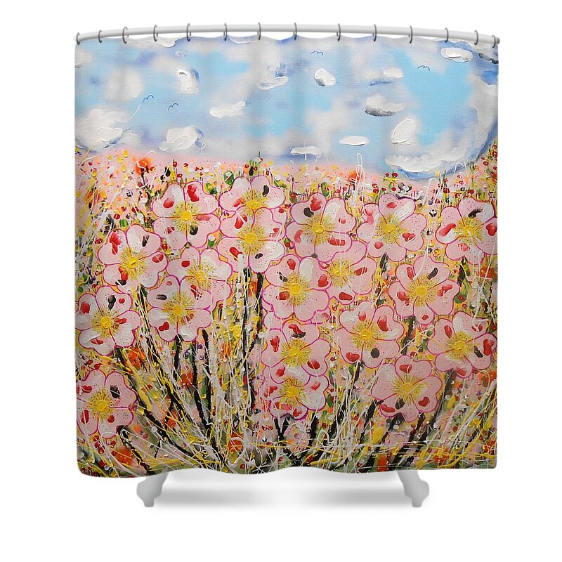Contemporary Shower Curtain featuring the painting Rosa Ruby Flower Garden by GH FiLben
