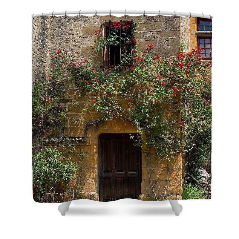 Plant Shower Curtain featuring the photograph Rose Climbing Medieval Chateau, France by Gregory G. Dimijian, M.D.