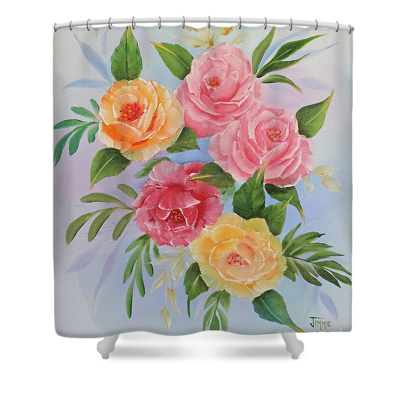 Rose Gathering Shower Curtain featuring the painting Rose Gathering by Jimmie Bartlett