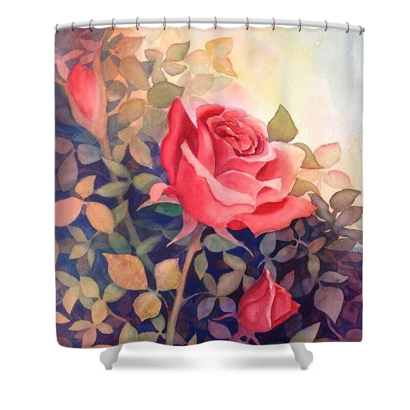 Rose Shower Curtain featuring the painting Rose On a Warm Day by Marilyn Jacobson