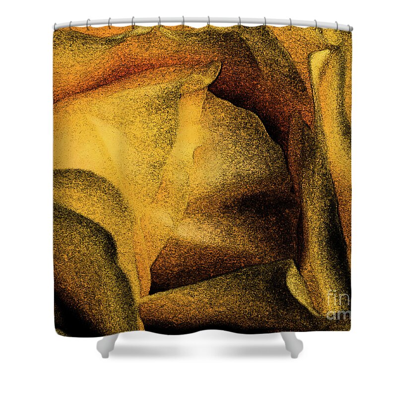 Rose Shower Curtain featuring the digital art Rose Yellow Fresco by Jean OKeeffe Macro Abundance Art