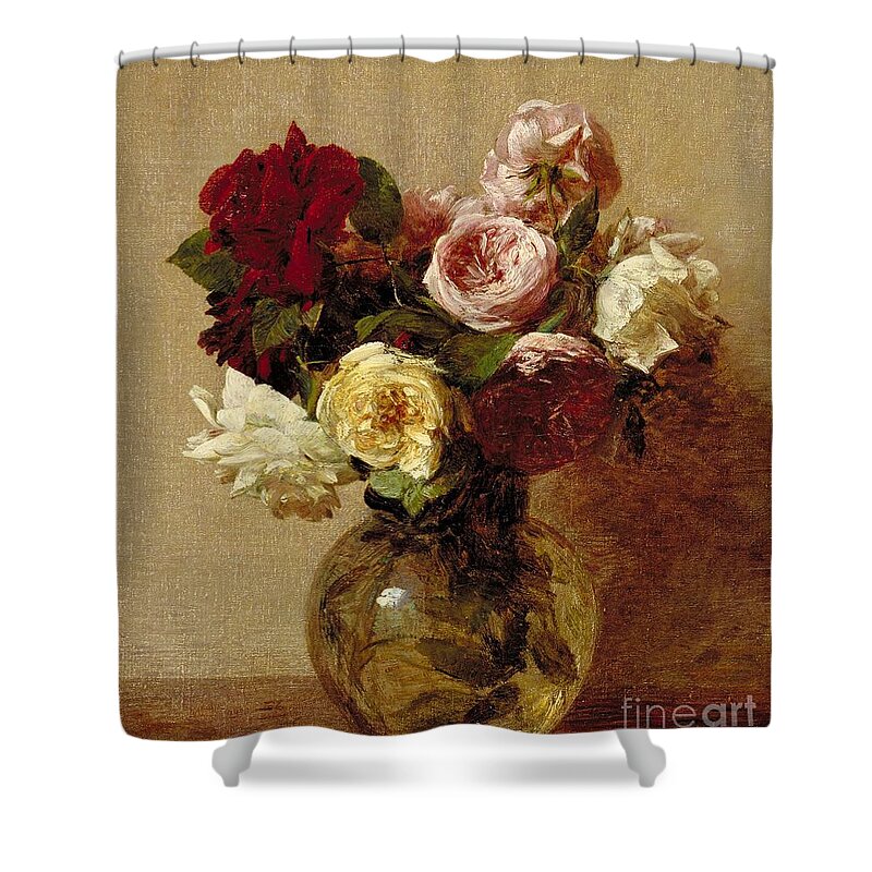 Still-life Shower Curtain featuring the painting Roses by Ignace Henri Jean Fantin-Latour