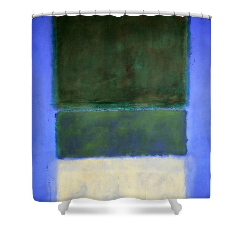 No. 14 Shower Curtain featuring the photograph Rothko's No. 14 -- White And Greens In Blue by Cora Wandel