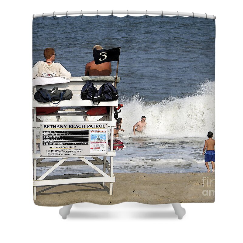 Beach Shower Curtain featuring the digital art Rough Water at Bethany Beach in Delaware by William Kuta