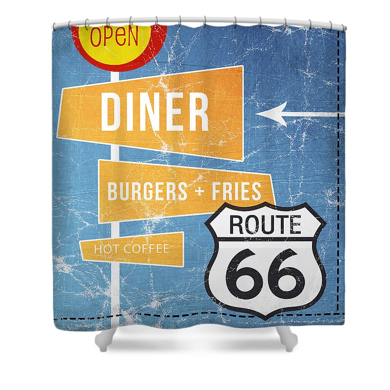 Diner Shower Curtain featuring the painting Route 66 Diner by Linda Woods