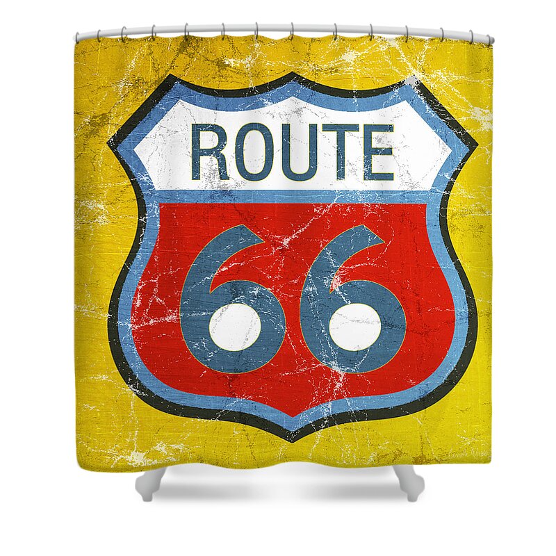 Route 66 Shower Curtain featuring the painting Route 66 by Linda Woods
