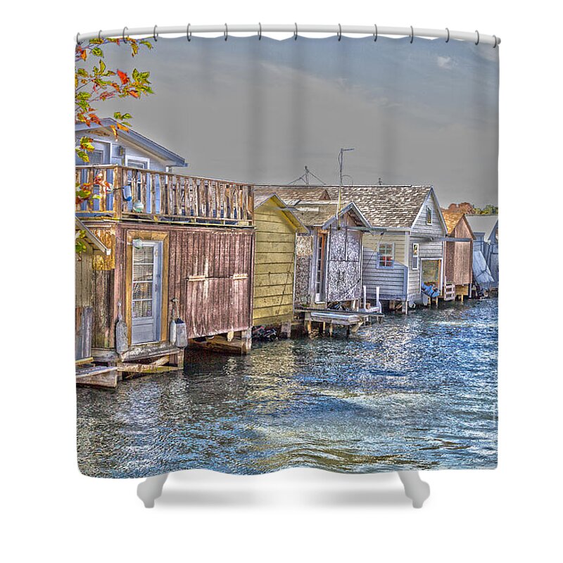 Boathouse Shower Curtain featuring the photograph Row of Boathouses by William Norton