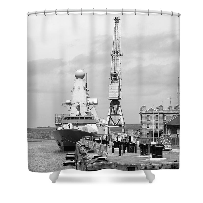 Royal Shower Curtain featuring the photograph Royal Navy Docks and HMS Defender by Hazy Apple