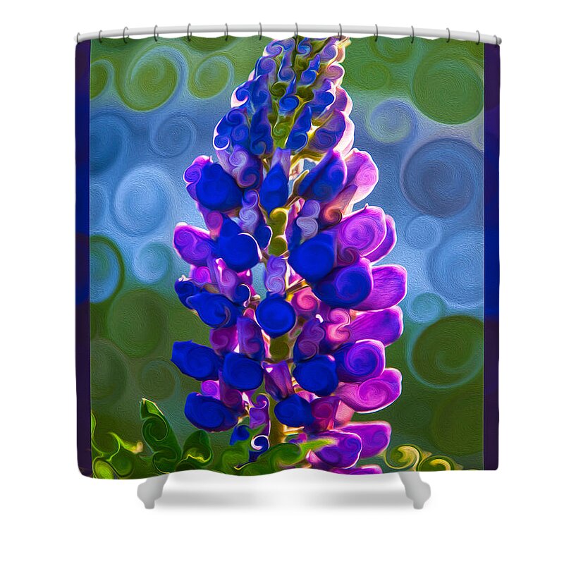 Royal Purple Shower Curtain featuring the painting Royal Purple Lupine Flower Abstract Art by Omaste Witkowski