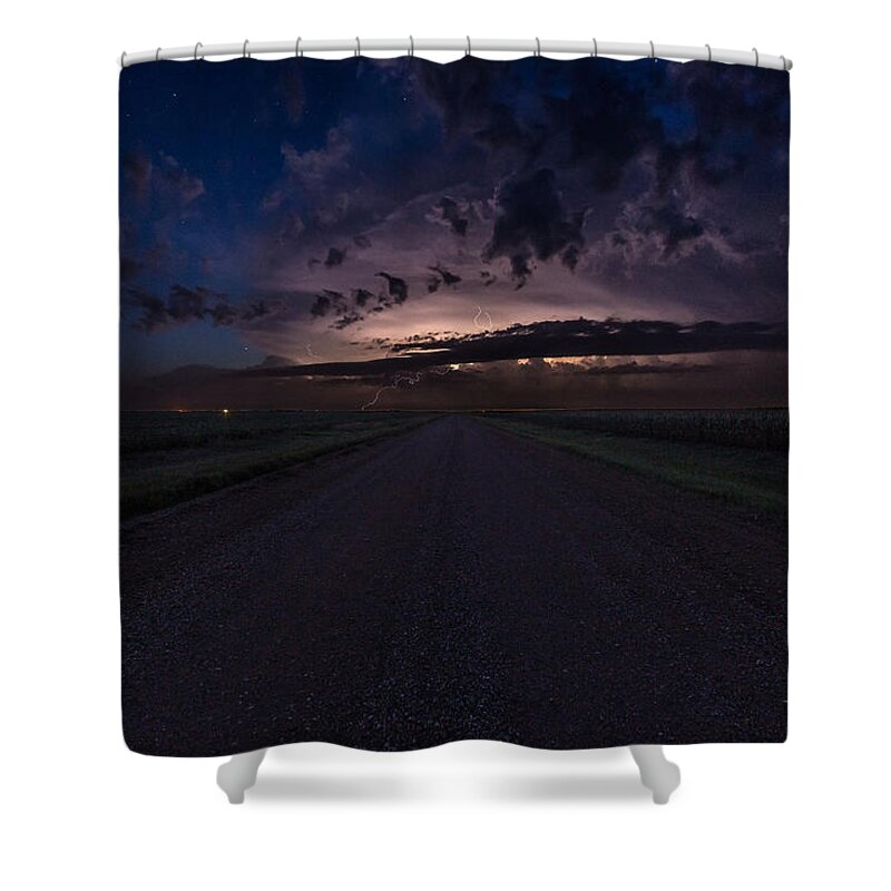 Stars Shower Curtain featuring the photograph RTN Battle in the Sky by Aaron J Groen