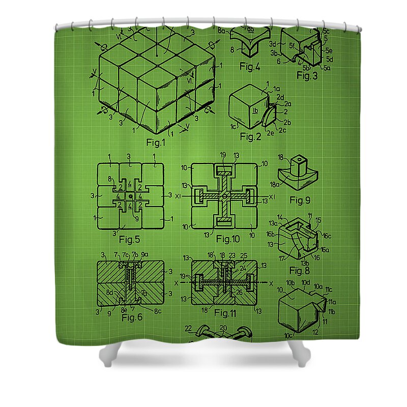 Rubik's Cube Shower Curtain featuring the photograph Rubik's cube Patent 1983 - Green by Chris Smith