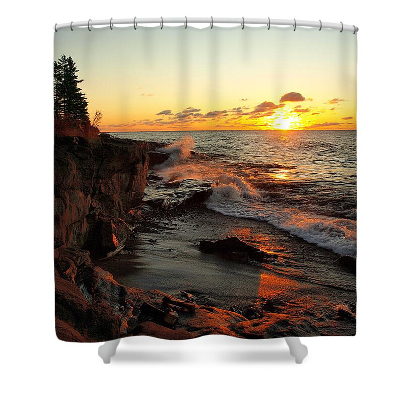 Jim Shower Curtain featuring the photograph Rugged Shore Fall by James Peterson