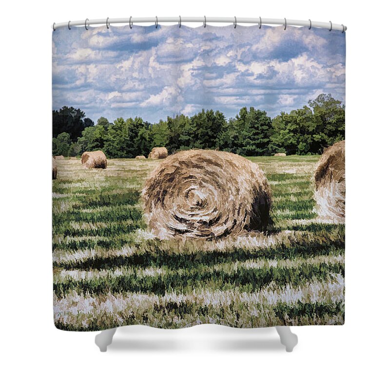 Rolls Of Hay Shower Curtain featuring the painting Rural Georgia by Linda Blair