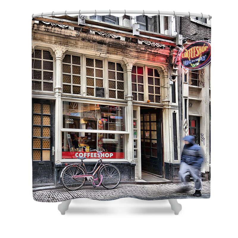 Stock Photo Shower Curtain featuring the photograph Rushing Past The Amsterdam Kafe, Coffeshop Highway by Mick Flynn