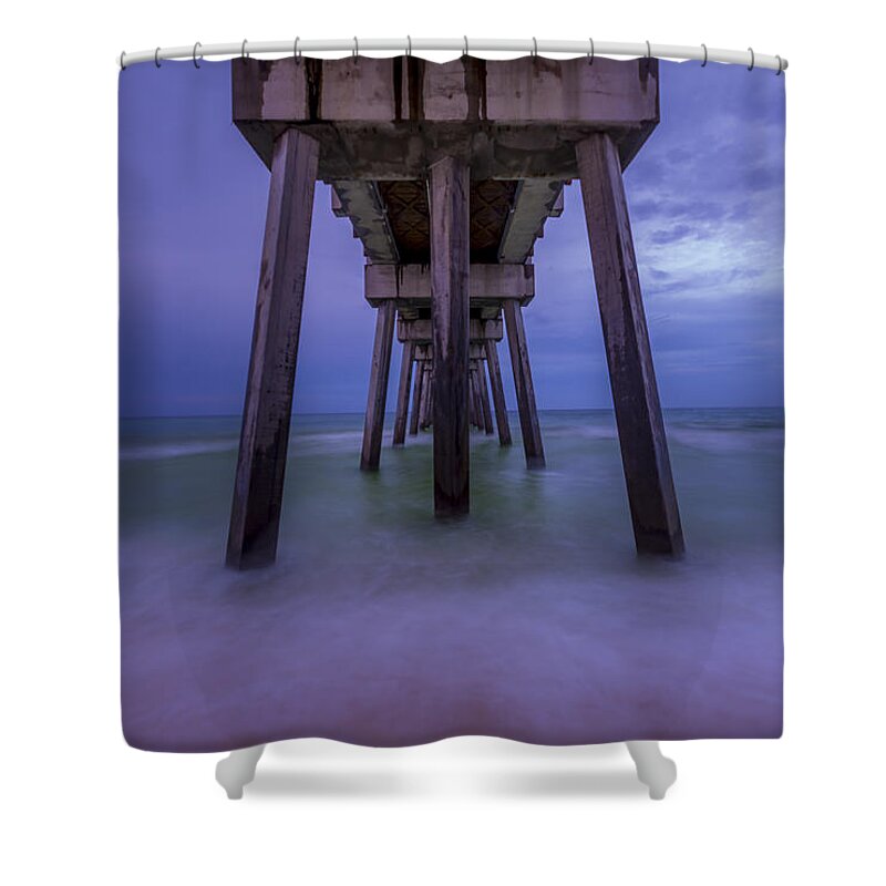 Russell Fields Pier Shower Curtain featuring the photograph Russell Fields Pier by David Morefield