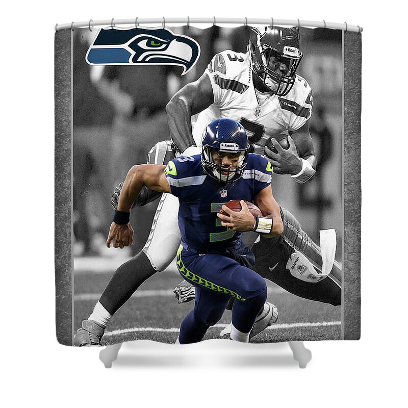 Russell Wilson Shower Curtain featuring the photograph Russell Wilson Seahawks by Joe Hamilton