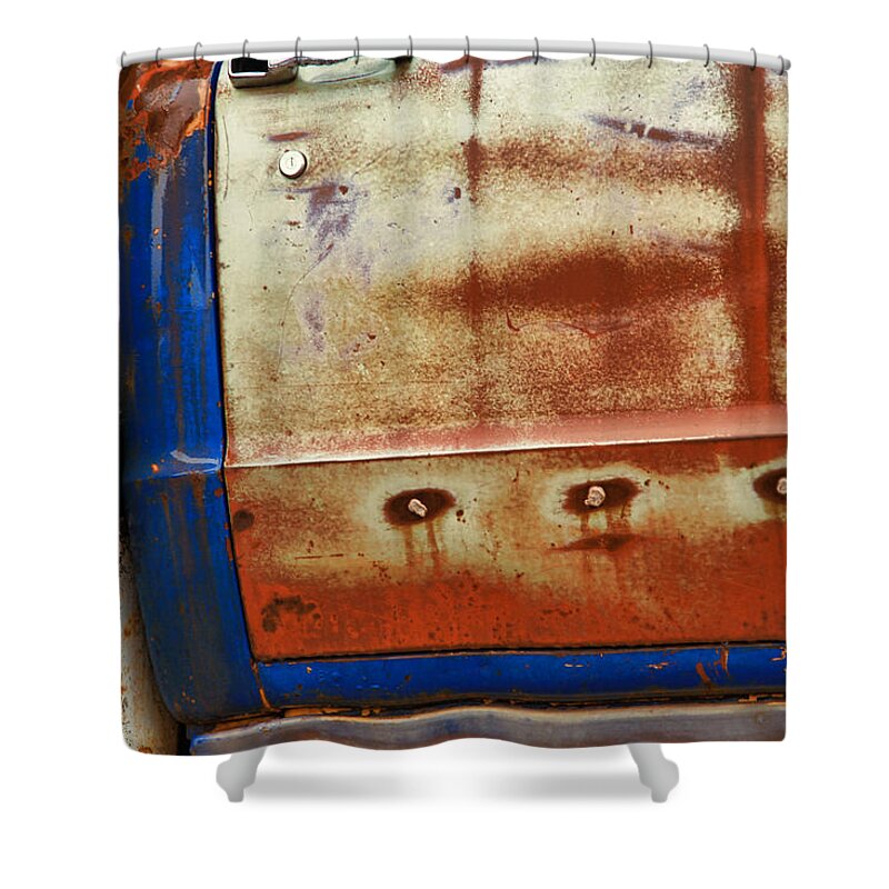Truck Shower Curtain featuring the photograph Rust and Blue by Toni Hopper