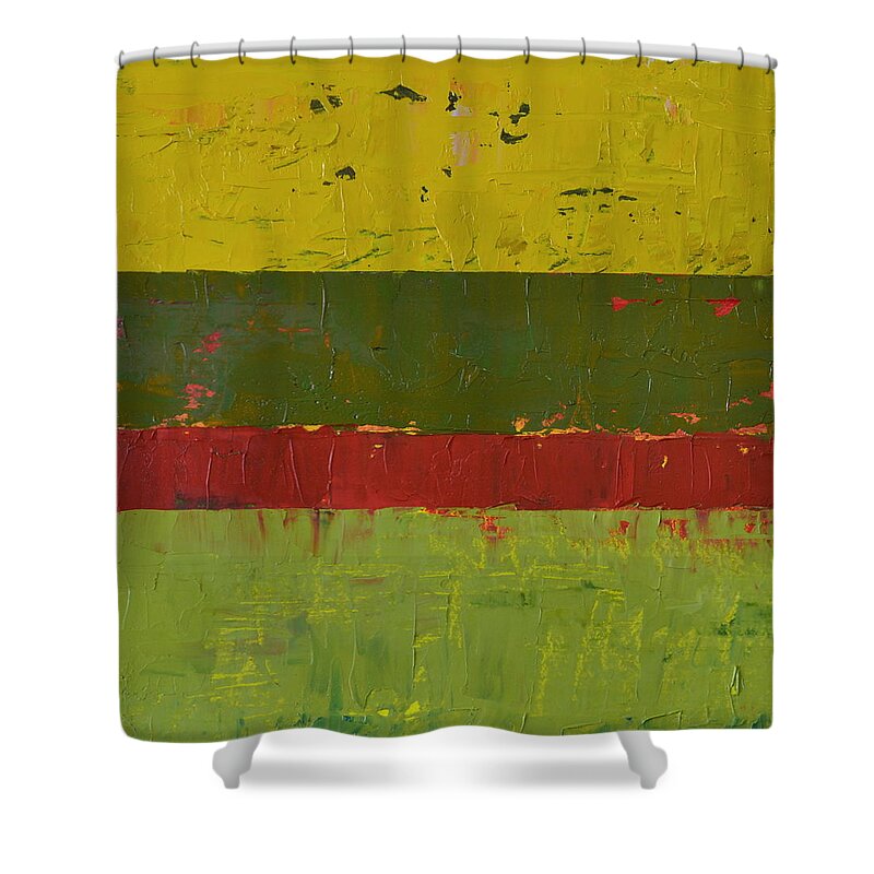 Stripe Shower Curtain featuring the painting Rustic Roadside Series 2 - Yellow Sky by Michelle Calkins