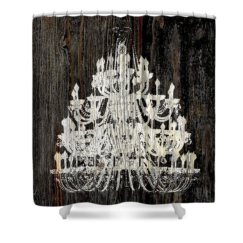 Chandelier Shower Curtain featuring the photograph Rustic Shabby Chic White Chandelier On Wood by Suzanne Powers