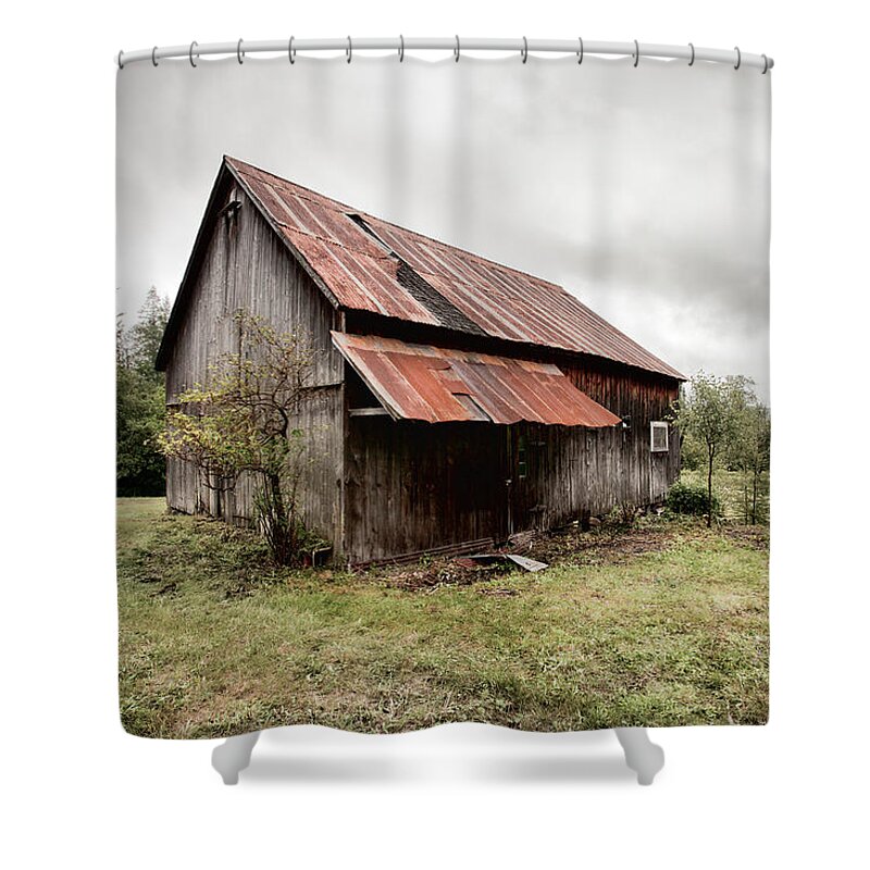 Old Barn Shower Curtain featuring the photograph Rusty Tin Roof Barn by Gary Heller