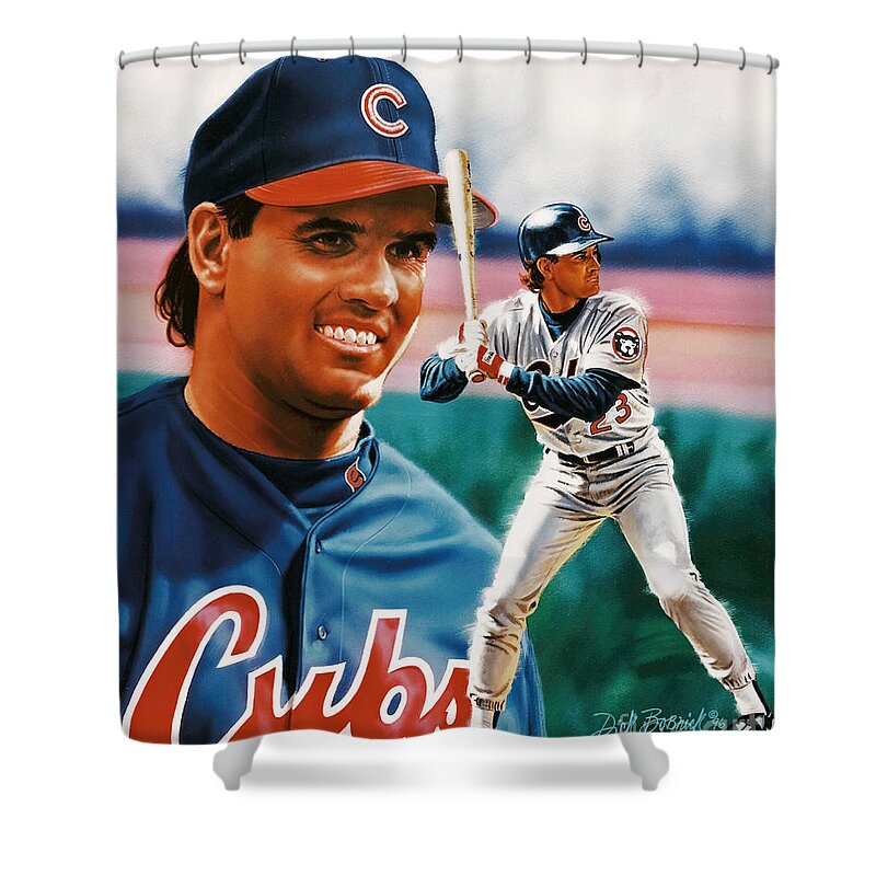 Portrait Shower Curtain featuring the painting Ryne Sandberg by Dick Bobnick