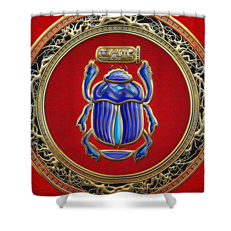 'treasure Trove' Collection By Serge Averbukh Shower Curtain featuring the digital art Sacred Egyptian Scarab by Serge Averbukh