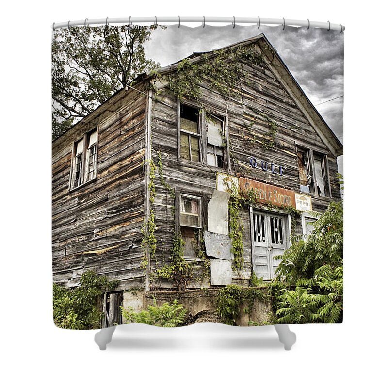 Rustic Shower Curtain featuring the photograph Saddle Store 1 of 3 by Jason Politte