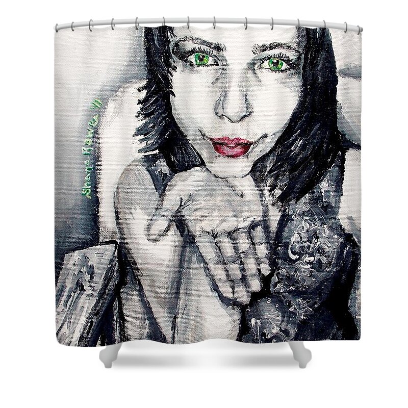 Green Eyes Shower Curtain featuring the painting Sage by Shana Rowe Jackson