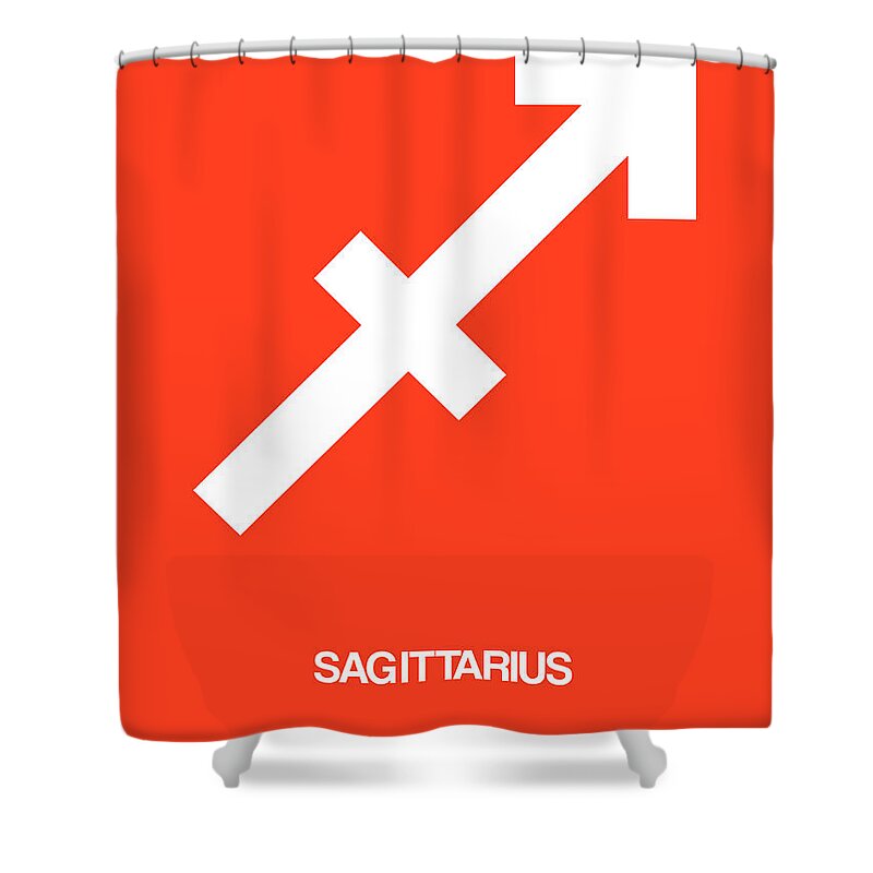 Sagittarius Shower Curtain featuring the digital art Sagittarius Zodiac Sign White on Orange by Naxart Studio
