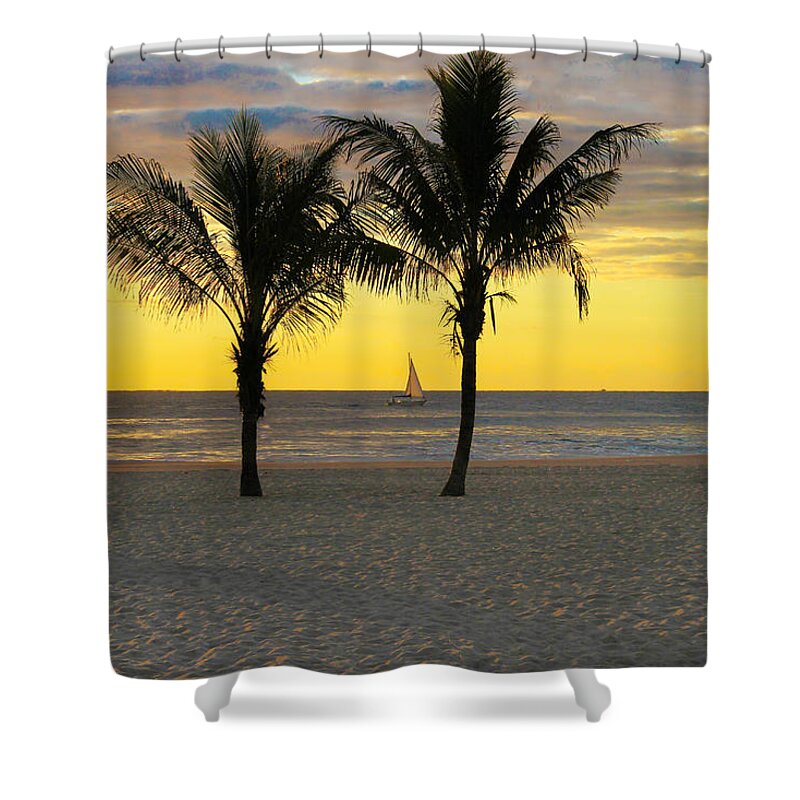 Sunrise Shower Curtain featuring the photograph Sail Away at Dawn by Roger Becker