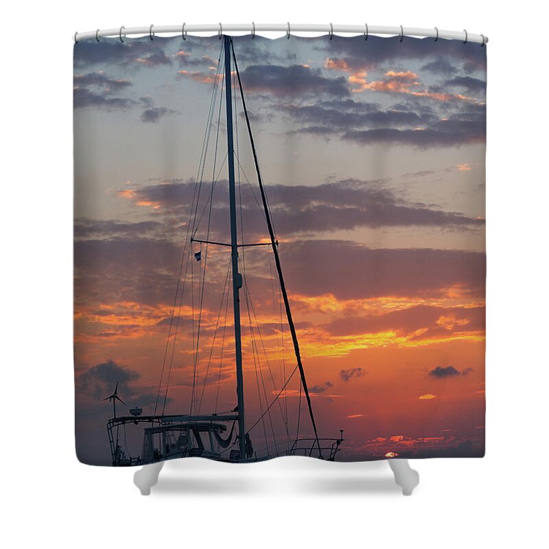 Sailboat Shower Curtain featuring the photograph Sailboat At Sunset by Thepalmer