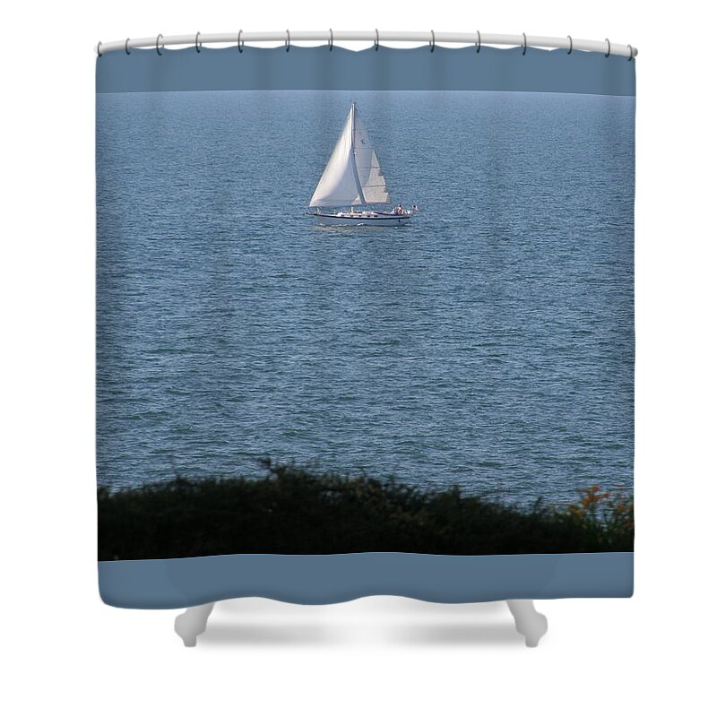 Water Shower Curtain featuring the photograph Sailboat on Lake Erie by Valerie Collins