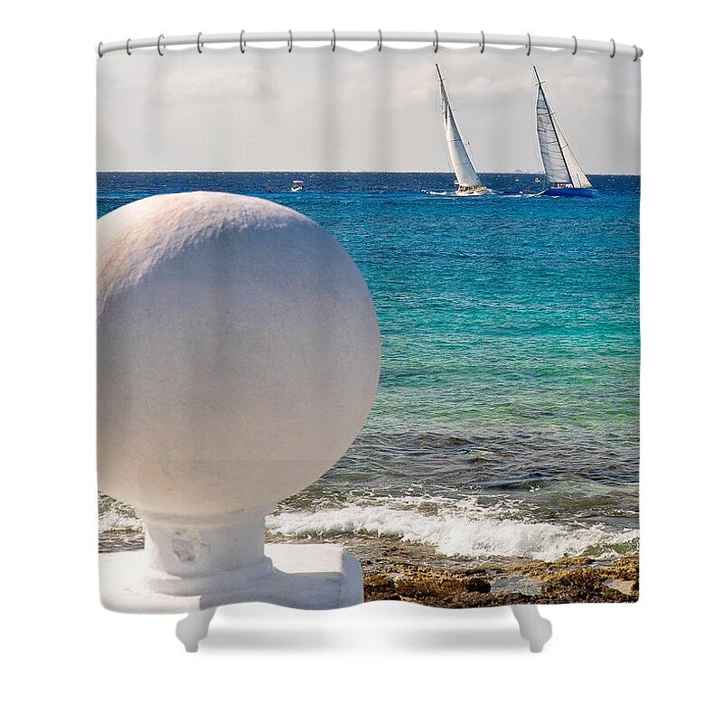 Cozumel Shower Curtain featuring the photograph Sailboats Racing in Cozumel by Mitchell R Grosky