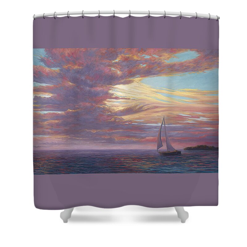 Sailboat Shower Curtain featuring the painting Sailing Away by Lucie Bilodeau