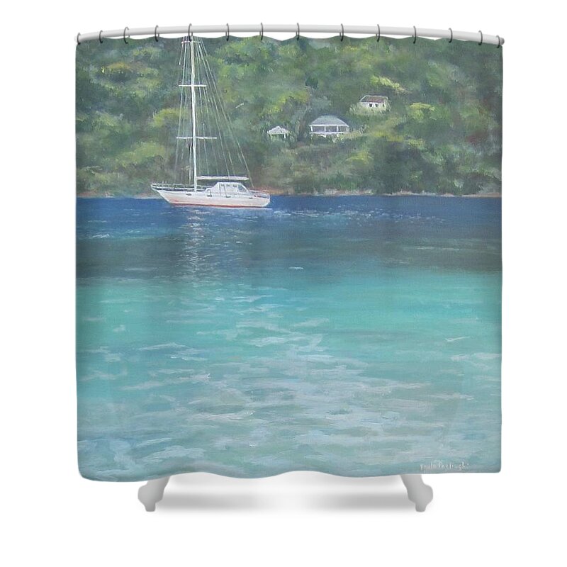 Acrylic Painting Shower Curtain featuring the painting Sailing on the Caribbean by Paula Pagliughi