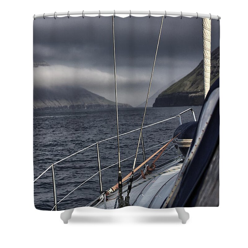 Sailboat Shower Curtain featuring the photograph Sailing The Leirviksfjordur by Sindre Ellingsen