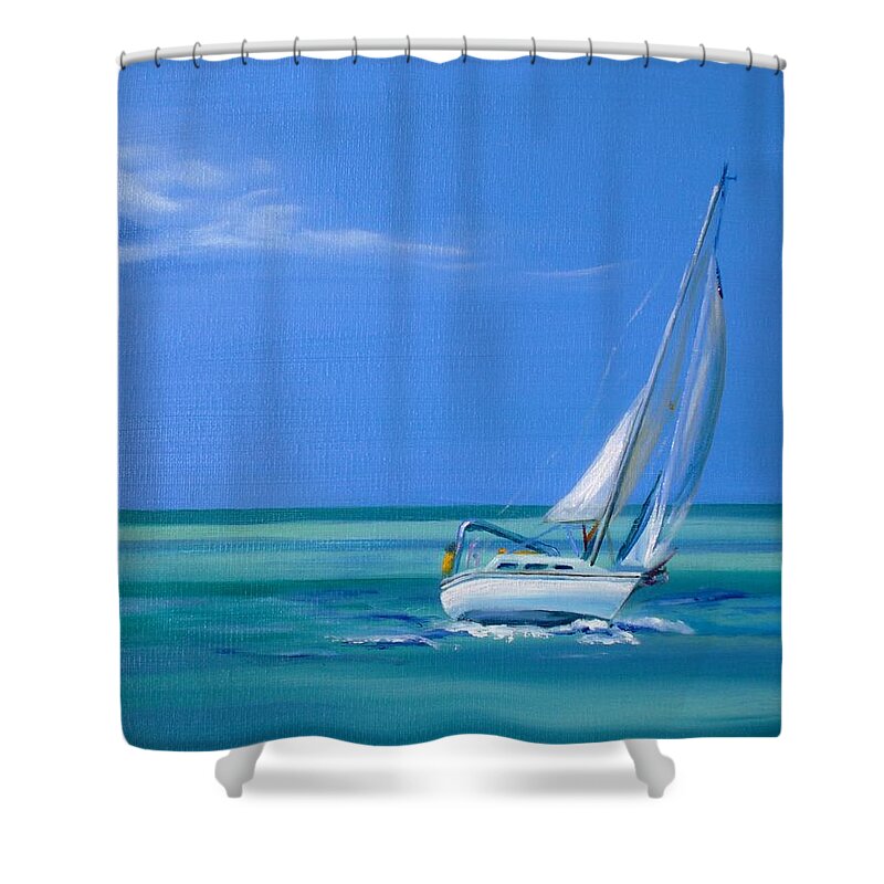 Boat Shower Curtain featuring the painting Sailing the Seas by Donna Tuten