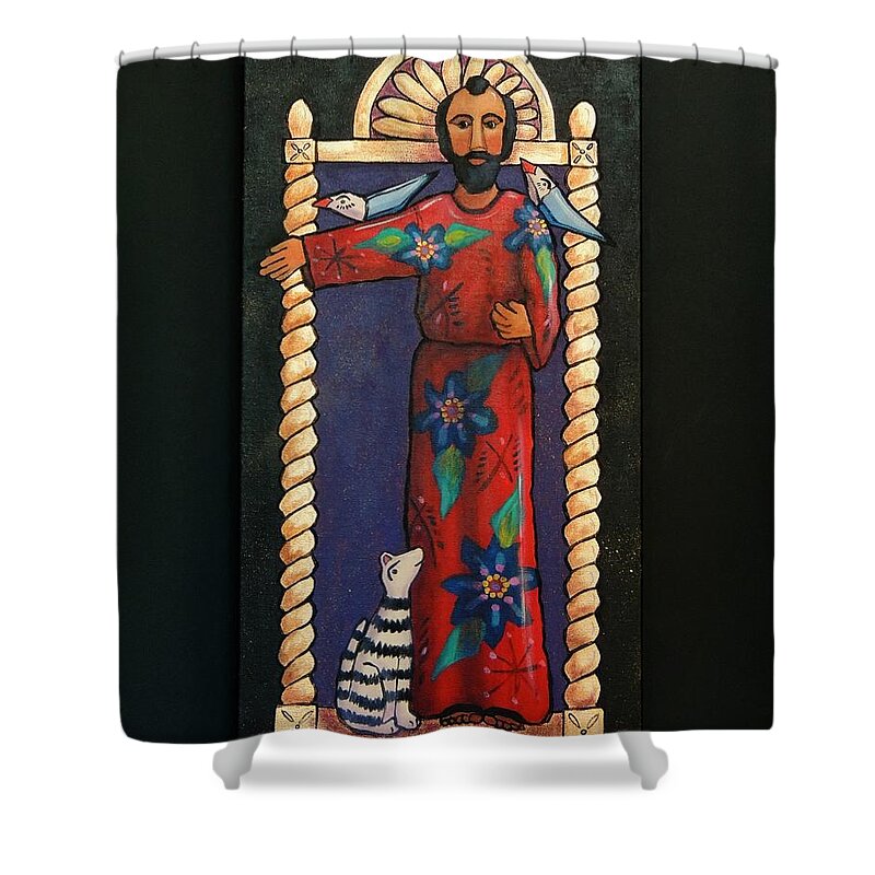  Folk Art St. Francis Shower Curtain featuring the painting Saint Francis by Candy Mayer