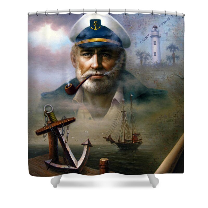 Ship Shower Curtain featuring the painting Saint Simons Island Sea Captain 2 by Yoo Choong Yeul