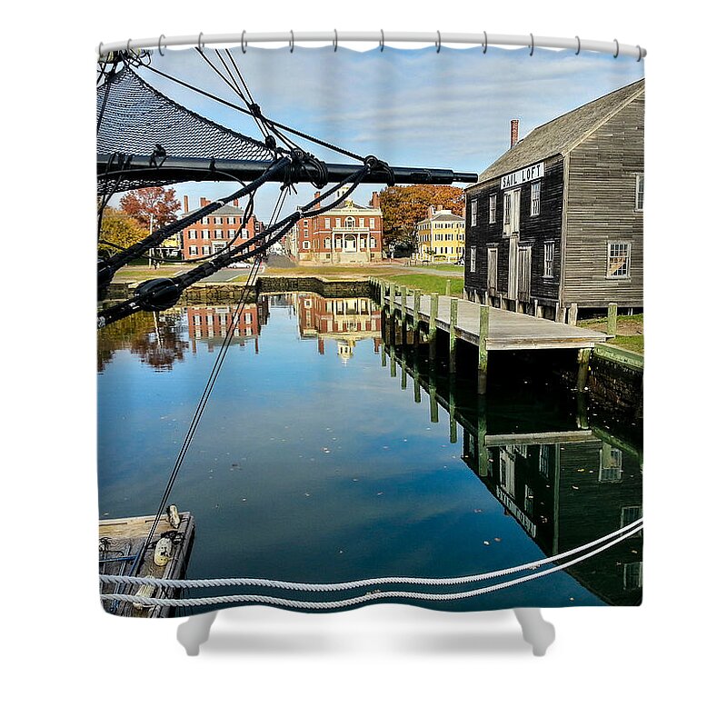Derby Wharf Shower Curtain featuring the photograph Salem maritime historic site by Jeff Folger