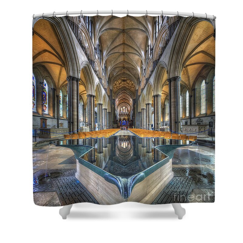 Hdr Shower Curtain featuring the photograph Salisbury Cathedral by Yhun Suarez