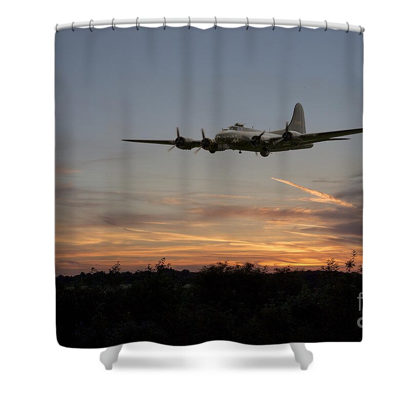 B-17 Flying Fortress Shower Curtain featuring the digital art Sally Sunset by Airpower Art