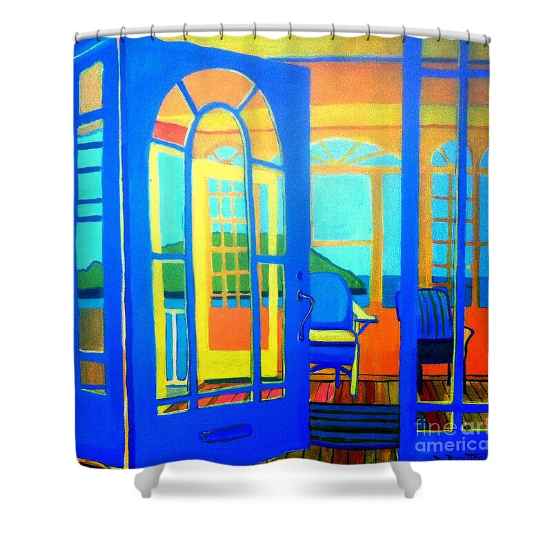 Island Shower Curtain featuring the painting Salt Island Sunporch Gloucester by Debra Bretton Robinson