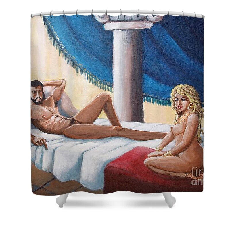 Samson Shower Curtain featuring the painting Samson and Delilah by Jean Pierre Bergoeing