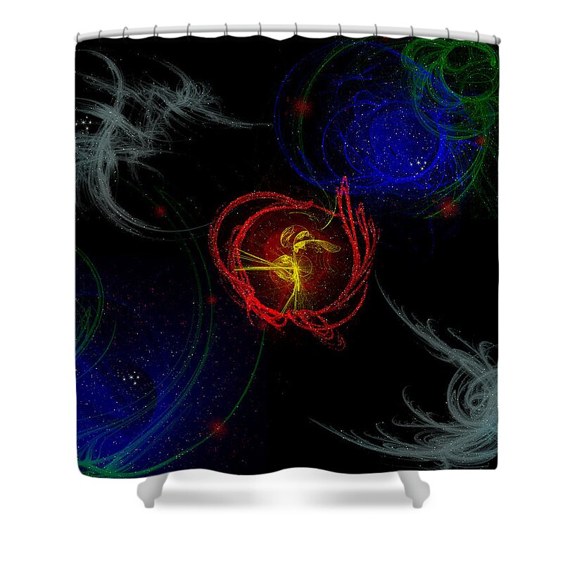 Red Shower Curtain featuring the digital art Samuels Energy by Teri Schuster