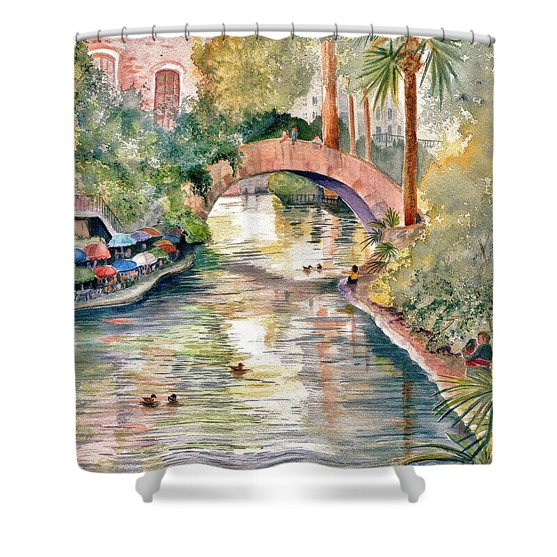 San Antonio Riverwalk Shower Curtain featuring the painting San Antonio Riverwalk by Marilyn Smith